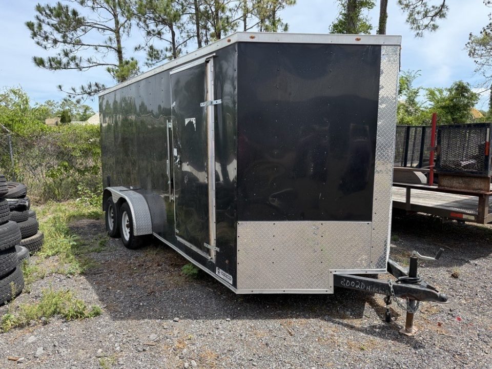 Used 2022 7x16 Black Enclosed Cargo Trailer | Tandem Axle