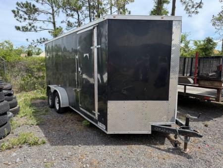 Used 2022 7x16 Black Enclosed Cargo Trailer | Tandem Axle