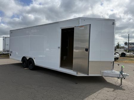New 2026 ALCOM 8.5x24' EZ Hauler Enclosed Car Hauler XLT Pro Series, White, Side Door:Curbside Front, 3  Addt'l Box Height