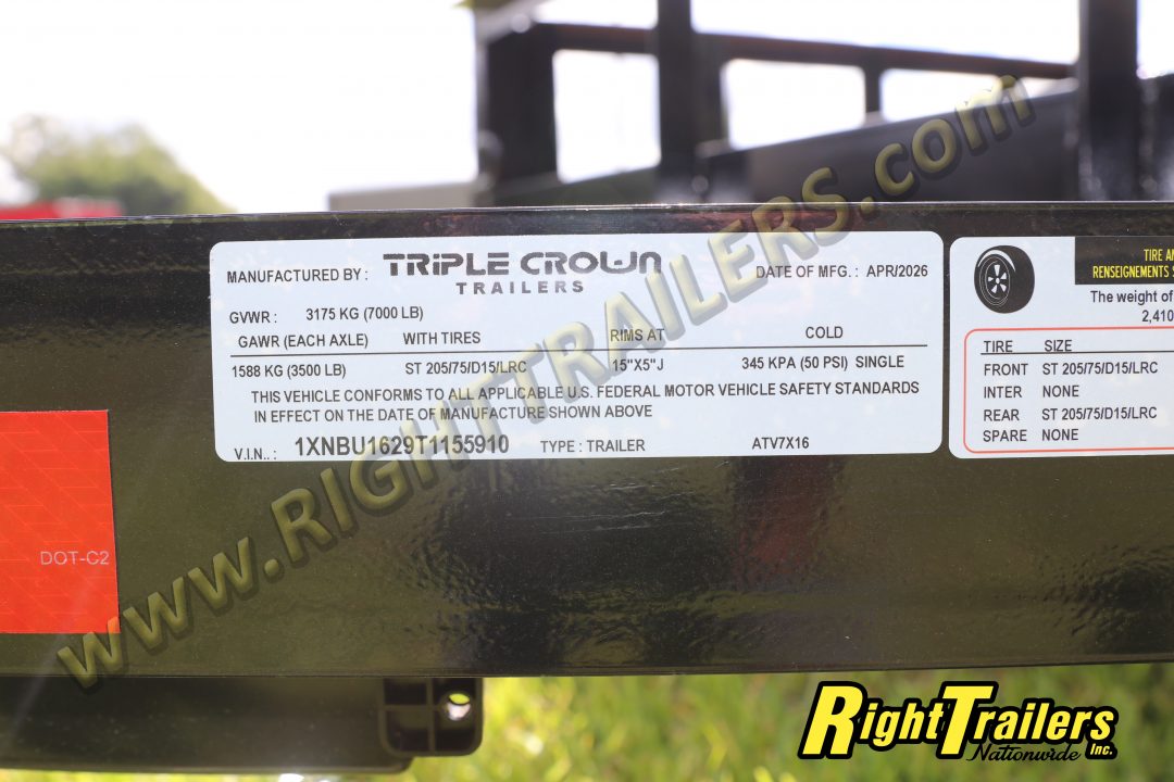New 2026 Triple Crown Trailers 7X16 Utility Trailer