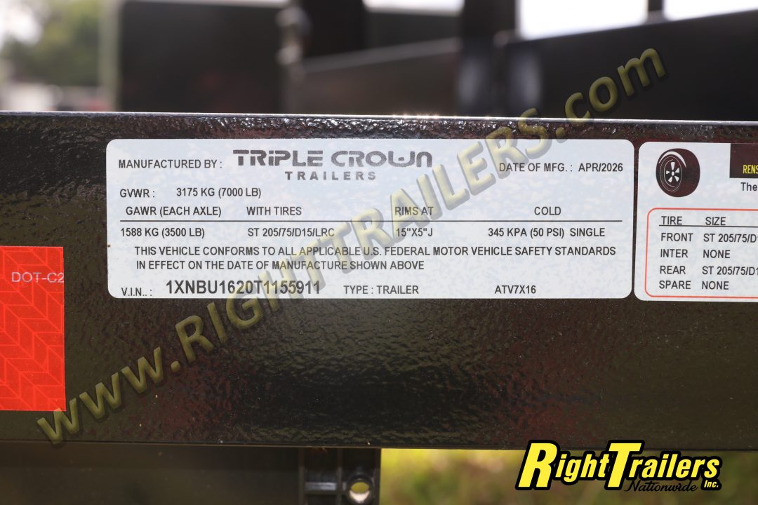 New 2026 7X16 TRIPLE CROWN ATV UTILITY TRAILER
