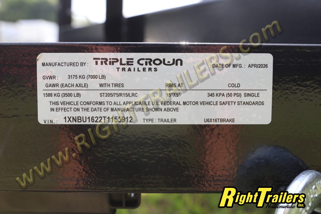 New 2026 6X16 Triple Crown Utility Trailer