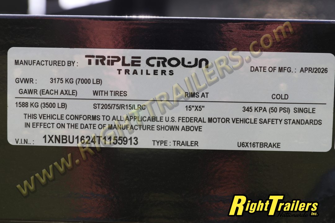 New 2026 6X16 Triple Crown Utility Trailer