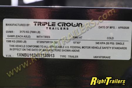 New 2026 6X16 Triple Crown Utility Trailer