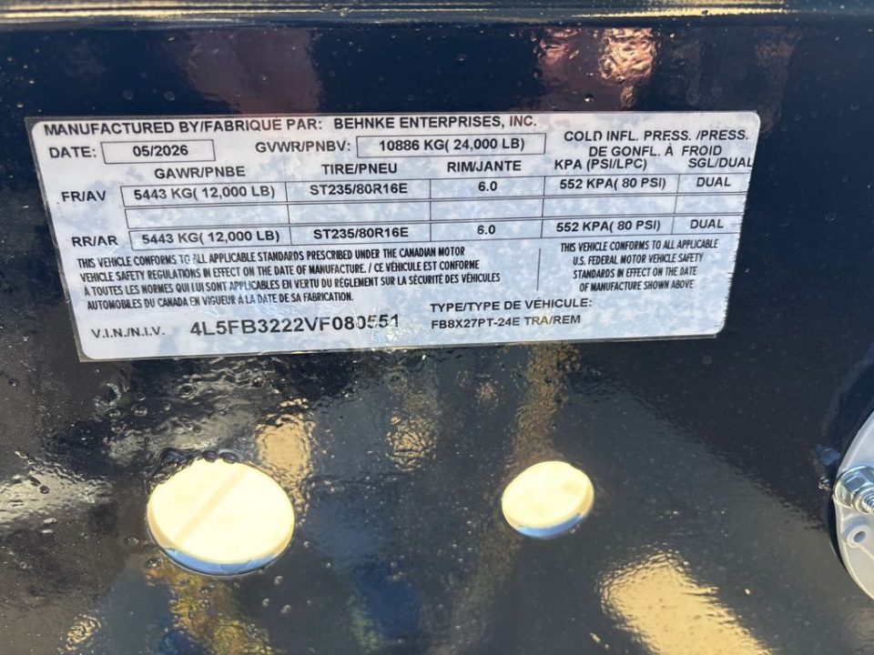 New 2027 Behnke FB8X27PT-24E Utility Trailer