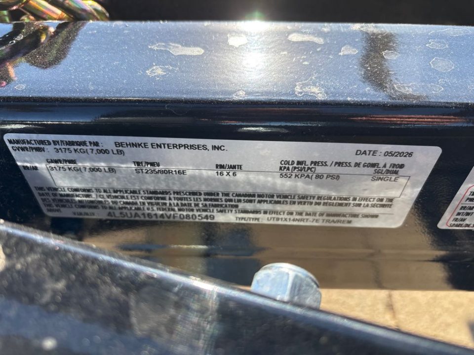 New 2027 Behnke UT81X14NRT-7E Utility Trailer
