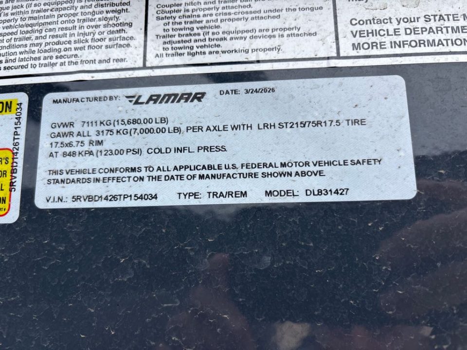 New 2026 Lamar Trailers DL831427-36 Dump Trailer