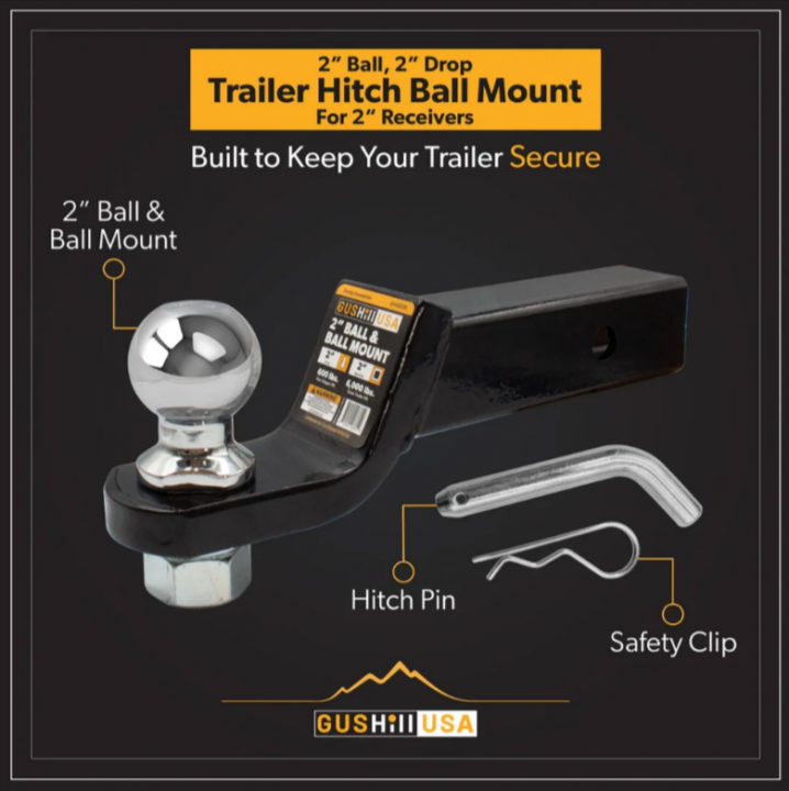 New 2025 Dynamic Trailer Parts Ball mount for 2" Receiver with 2" Ball (2" drop)