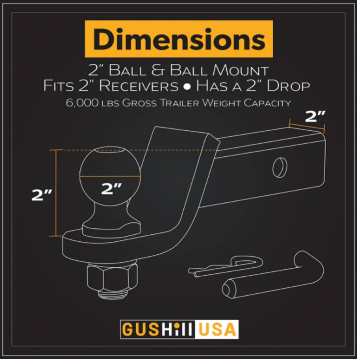 New 2025 Dynamic Trailer Parts Ball mount for 2" Receiver with 2" Ball (2" drop)