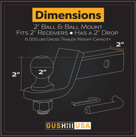 New 2025 Dynamic Trailer Parts Ball mount for 2" Receiver with 2" Ball (2" drop)