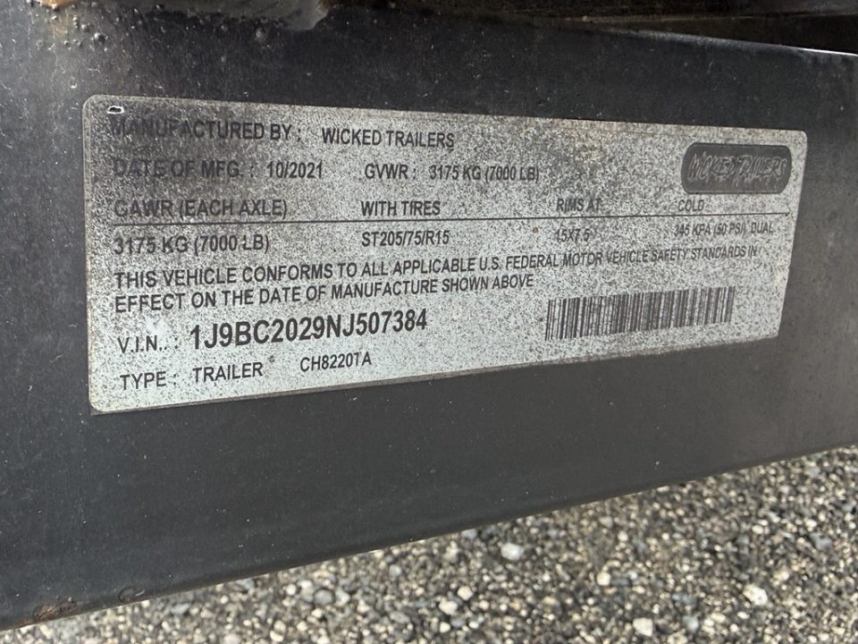 Used 2021 Wicked Trailers 8 x 20 Bumper Pull Equipment Trailer with Winch Plate & Battery Platform