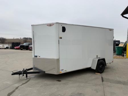 New 2026 H&H White 6'x12' 3k Flat Top V-Nose Enclosed Cargo Trailer