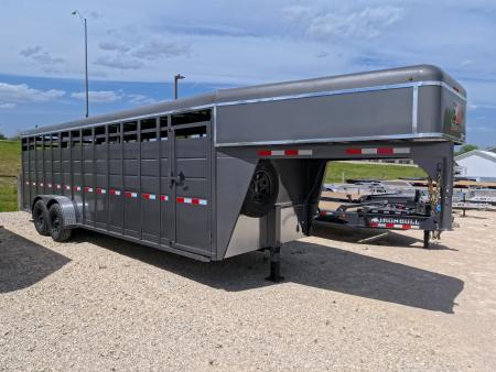 New 2027 S&S Manufacturing 6'8" x 6'6" x 24' Gooseneck Livestock with 7K Spring Axles, 14K GVWR, Extra Center Gate, Rubber Bumper and Spare Tire