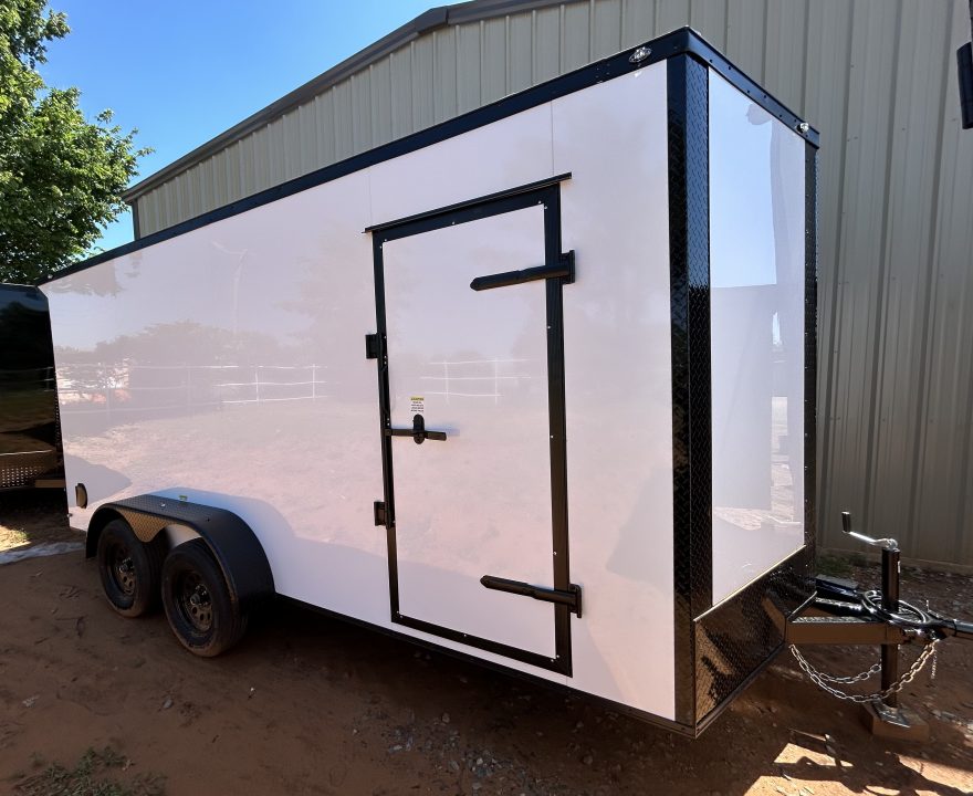 New 2026 Family Trailer 7x16 Tandem Axles Cargo / Enclosed Trailer-Screwless Exterior-Blackout Pkg-Rear Spoiler-HD Axles
