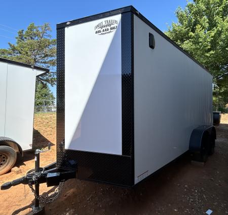 New 2026 Family Trailer 7x16 Tandem Axles Cargo / Enclosed Trailer-Screwless Exterior-Blackout Pkg-Rear Spoiler-HD Axles