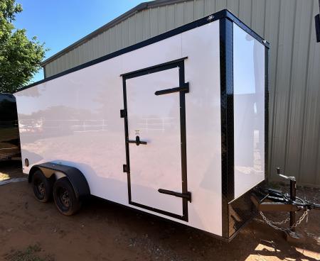New 2026 Family Trailer 7x16 Tandem Axles Cargo / Enclosed Trailer-Screwless Exterior-Blackout Pkg-Rear Spoiler-HD Axles