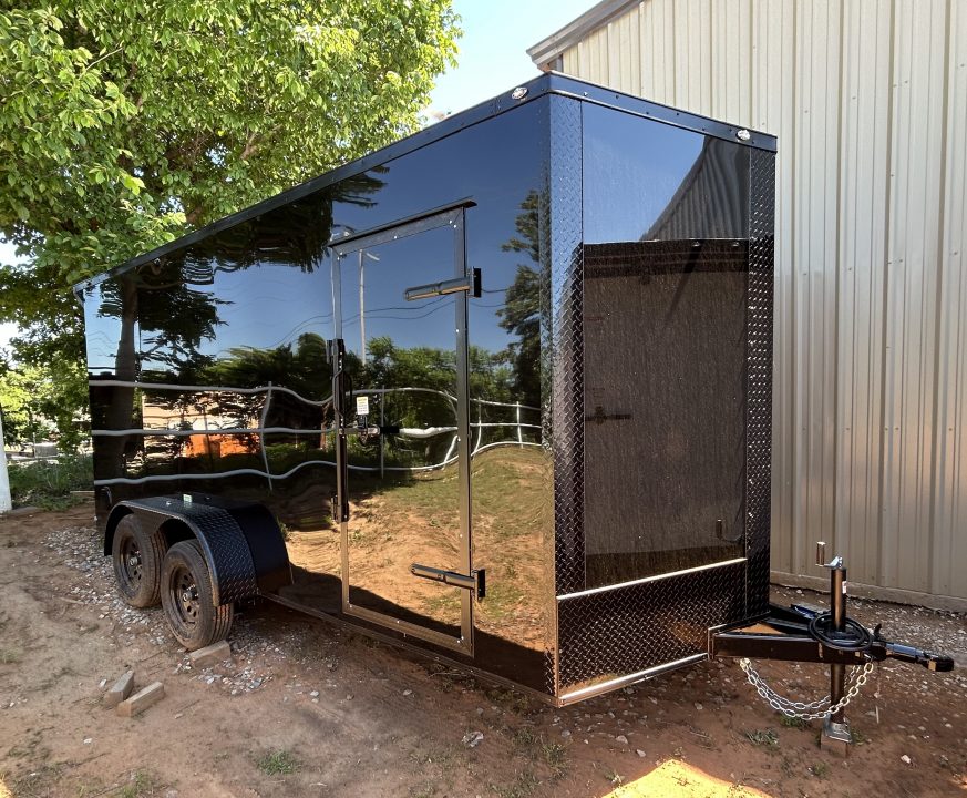 New 2026 Family Trailer 7x16 Tandem Axles Cargo / Enclosed Trailer-Screwless Exterior-Blackout Pkg-Rear Spoiler-HD Axles
