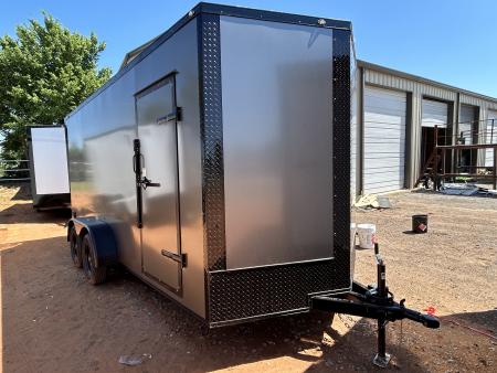 New 2026 Family Trailer 7x16 Tandem Axles Cargo / Enclosed Trailer-Screwless Exterior-Blackout Pkg.-Rear Spoiler-HDAxles