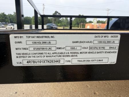 New #263442 2026 TOP HAT DSA 10 X 77 SINGLE AXLE ANGLE TOP 3.5K UTILITY W/ RAMP GATE