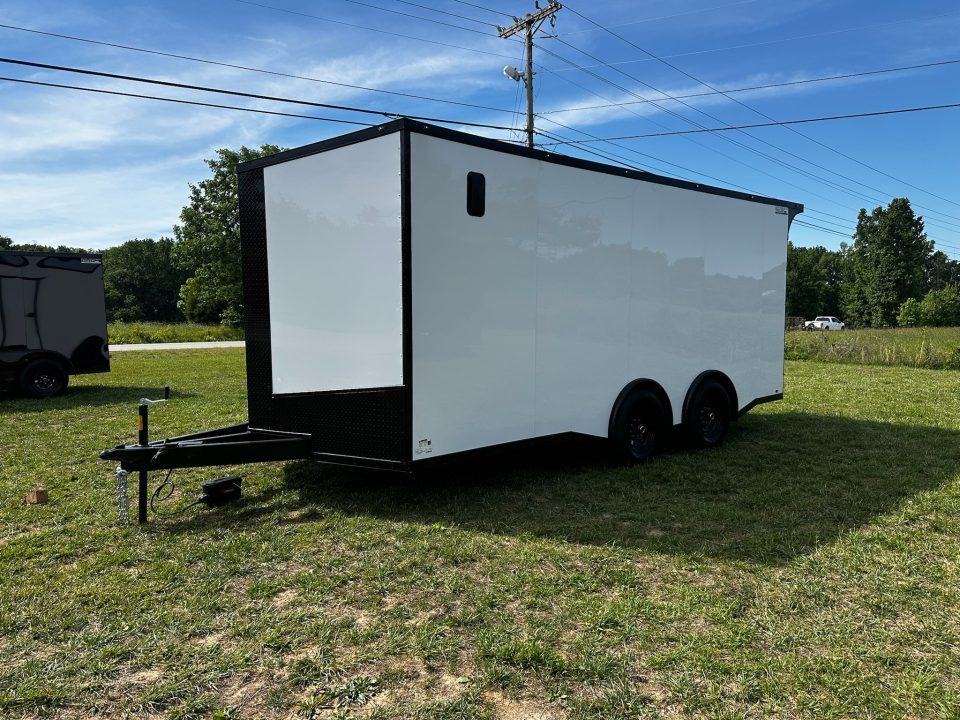 New 2026 Luxe 8.5X18 Race Trailer - Finished Interior-5200LB Torsion Axle-White Poly-Blackout