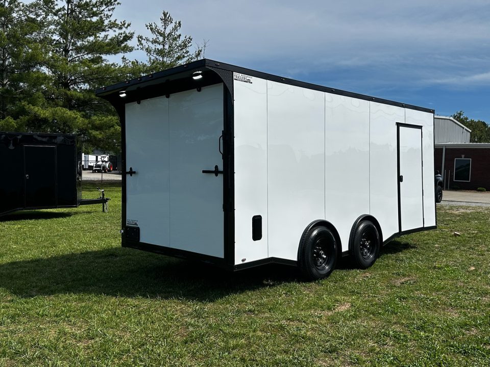 New 2026 Luxe 8.5X18 Race Trailer - Finished Interior-5200LB Torsion Axle-White Poly-Blackout