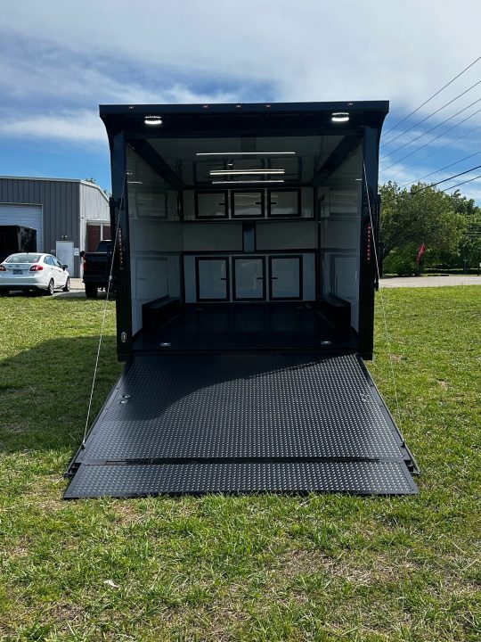 New 2026 Luxe 8.5X18 Race Trailer - Finished Interior-5200LB Torsion Axle-White Poly-Blackout