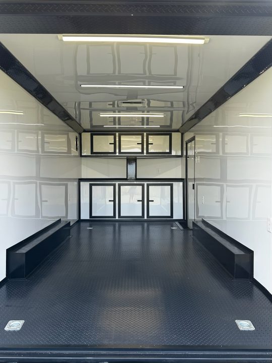 New 2026 Luxe 8.5X18 Race Trailer - Finished Interior-5200LB Torsion Axle-White Poly-Blackout