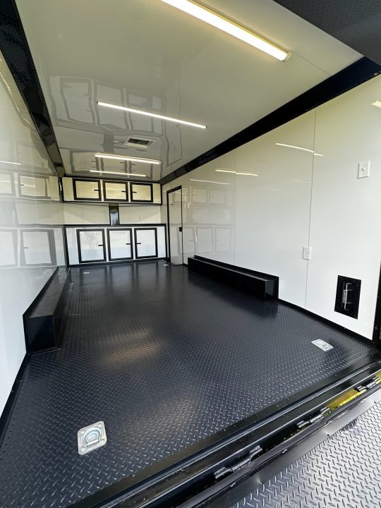 New 2026 Luxe 8.5X18 Race Trailer - Finished Interior-5200LB Torsion Axle-White Poly-Blackout