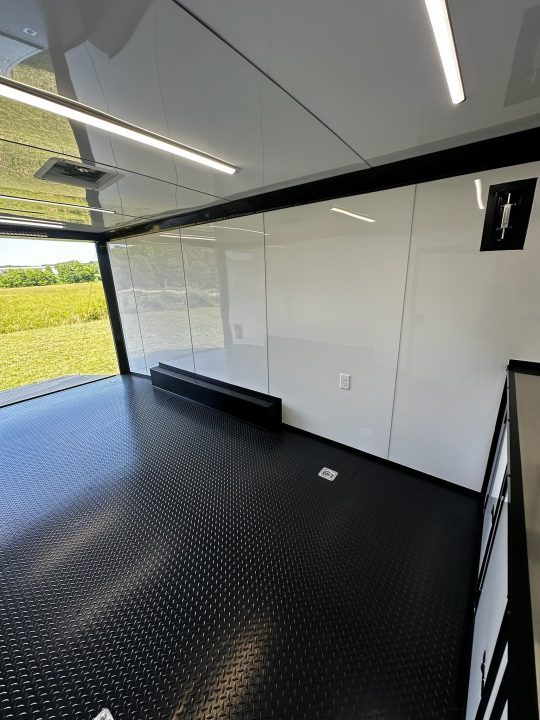 New 2026 Luxe 8.5X18 Race Trailer - Finished Interior-5200LB Torsion Axle-White Poly-Blackout