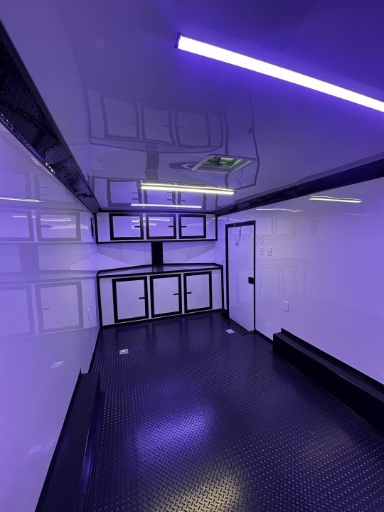 New 2026 Luxe 8.5X18 Race Trailer - Finished Interior-5200LB Torsion Axle-White Poly-Blackout