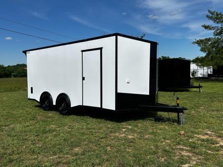 New 2026 Luxe 8.5X18 Race Trailer - Finished Interior-5200LB Torsion Axle-White Poly-Blackout