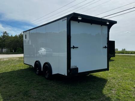 New 2026 Luxe 8.5X18 Race Trailer - Finished Interior-5200LB Torsion Axle-White Poly-Blackout
