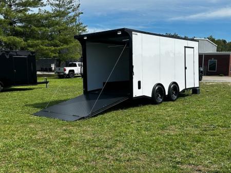 New 2026 Luxe 8.5X18 Race Trailer - Finished Interior-5200LB Torsion Axle-White Poly-Blackout