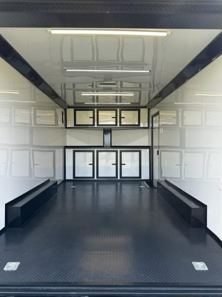 New 2026 Luxe 8.5X18 Race Trailer - Finished Interior-5200LB Torsion Axle-White Poly-Blackout