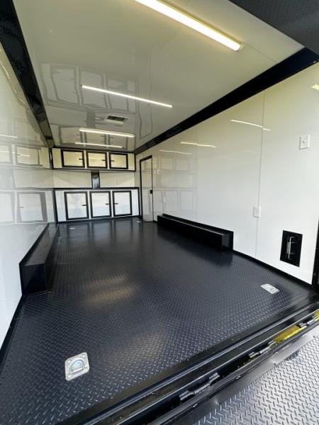 New 2026 Luxe 8.5X18 Race Trailer - Finished Interior-5200LB Torsion Axle-White Poly-Blackout