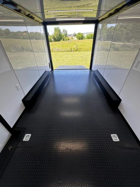 New 2026 Luxe 8.5X18 Race Trailer - Finished Interior-5200LB Torsion Axle-White Poly-Blackout