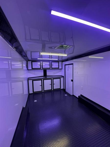 New 2026 Luxe 8.5X18 Race Trailer - Finished Interior-5200LB Torsion Axle-White Poly-Blackout