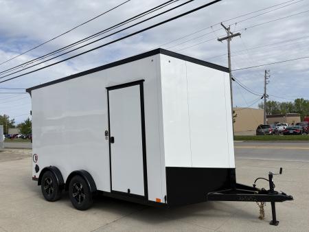 New 2026 United Trailers UJ 7'6 X14' WEDGE NOSE RAMP DOOR W/MOTORCYCLE PACKAGE Cargo / Enclosed Trailer