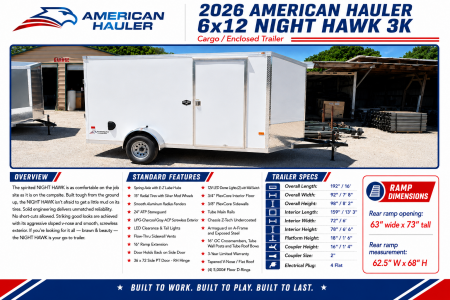 New 2026 AMERICAN HAULER 6x12 Nighthawk 3K Cargo / Enclosed Trailer