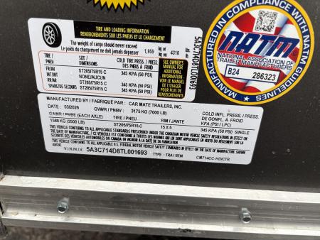 New 2026 CAR MATE TRAILERS 7x14 7K 74"Interior Contractor with rear ramp door