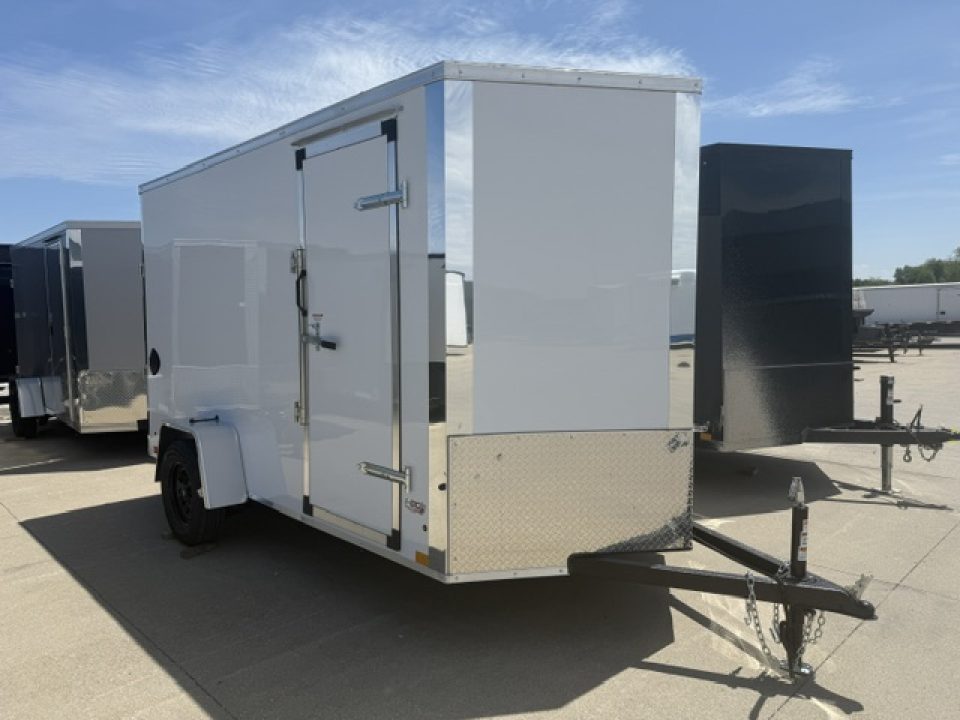 New 2026 Cross Beta White 6'x12' 3k Flat Top V-Nose Enclosed Cargo Trailer
