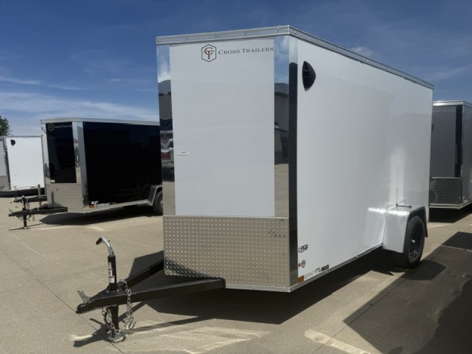 New 2026 Cross Beta White 6'x12' 3k Flat Top V-Nose Enclosed Cargo Trailer