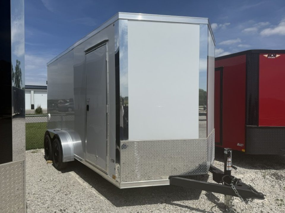 New 2026 Cross Alpha White 7'x14' 7k Flat Top V-Nose Enclosed Cargo Trailer