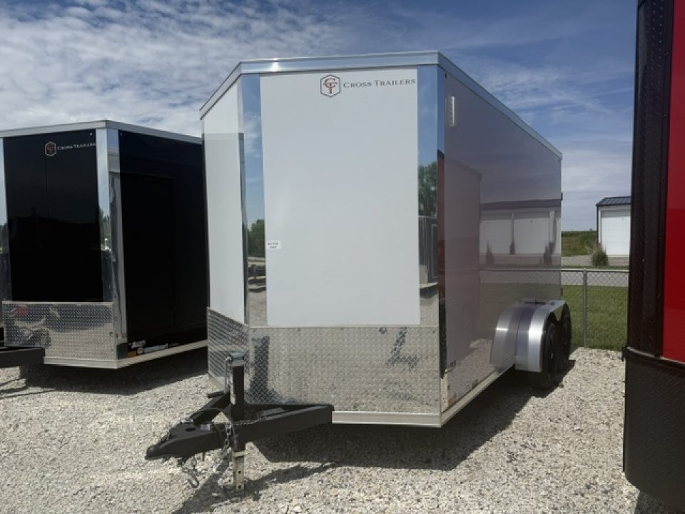 New 2026 Cross Alpha White 7'x14' 7k Flat Top V-Nose Enclosed Cargo Trailer