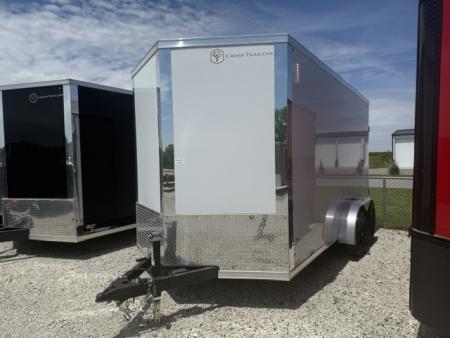 New 2026 Cross Alpha White 7'x14' 7k Flat Top V-Nose Enclosed Cargo Trailer