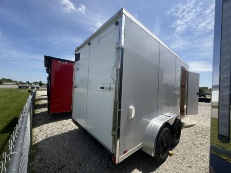 New 2026 Cross Alpha White 7'x14' 7k Flat Top V-Nose Enclosed Cargo Trailer