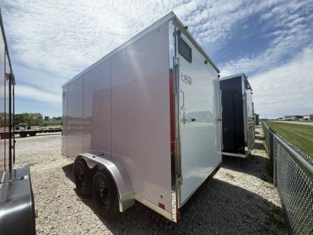 New 2026 Cross Alpha White 7'x14' 7k Flat Top V-Nose Enclosed Cargo Trailer