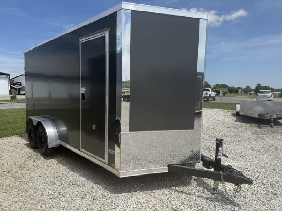 New 2026 Cross Alpha Charcoal 7'x16' 10k Flat Top V-Nose Enclosed Cargo Trailer