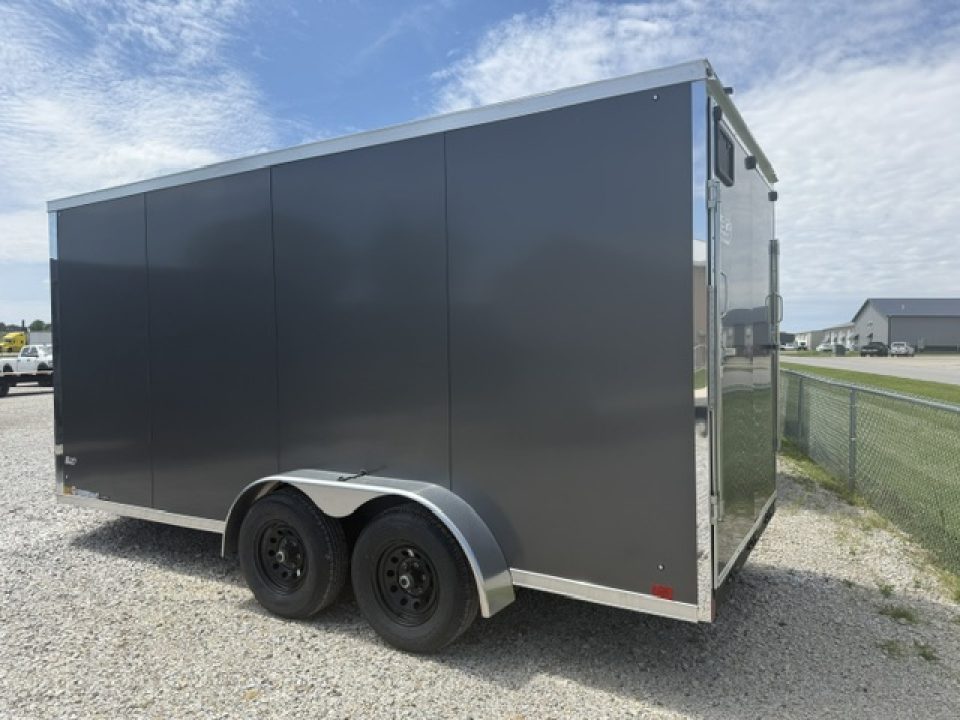 New 2026 Cross Alpha Charcoal 7'x16' 10k Flat Top V-Nose Enclosed Cargo Trailer