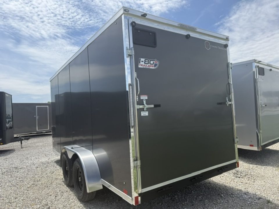 New 2026 Cross Alpha Charcoal 7'x16' 10k Flat Top V-Nose Enclosed Cargo Trailer